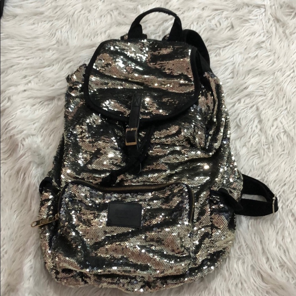 PINK sequined jaw string bag